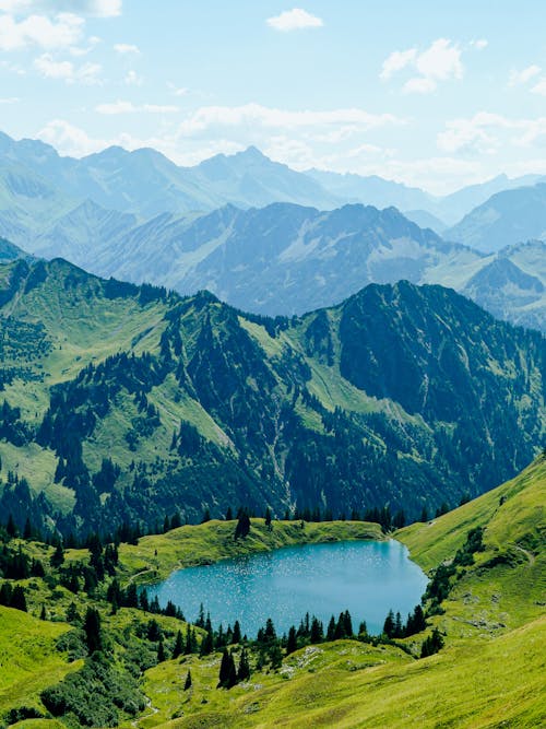 A lake surrounded by mountains in the alps