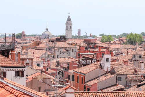 Church and Rooftops of Buildings in Venice in Italy