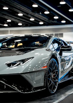 A sleek Lamborghini Huracan displayed in a Vancouver showroom, showcasing luxury and performance.