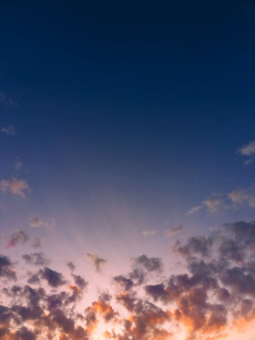 A sunset with clouds and blue sky