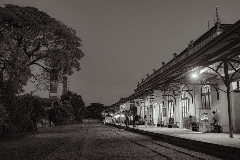 A view of Ipoh's old town with colonial-era shophouses and a Moorish-style railway station