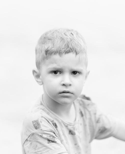 Portrait of Boy in Black and White