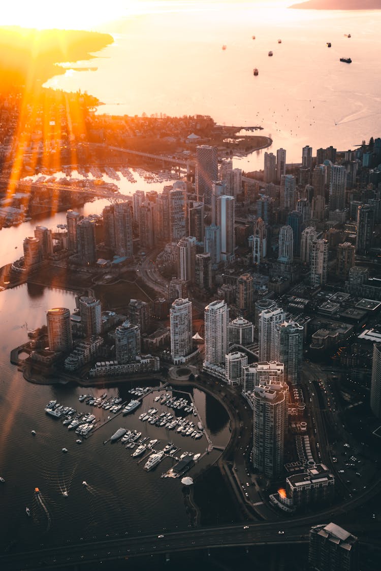 Bird's Eye View Of City During Sunset