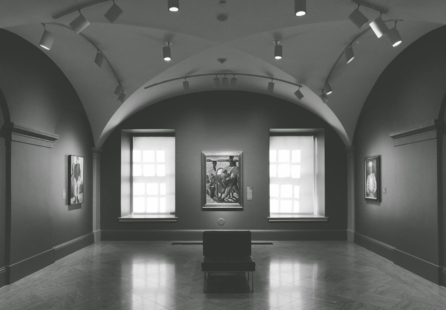 Elegant black and white interior of an art museum gallery in Washington, DC.