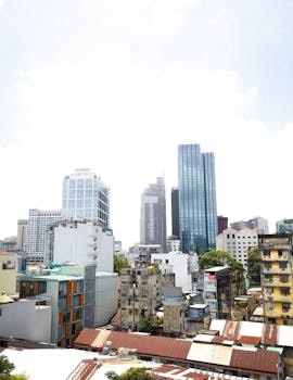 A vibrant view of skyscrapers and modern architecture in Ho Chi Minh City, Vietnam.