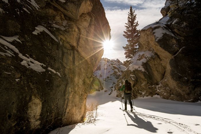 Skier on a snowy mountain slope