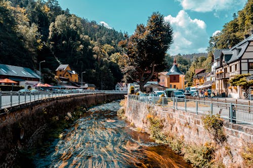 River in Hrensko Village in Czech Republic