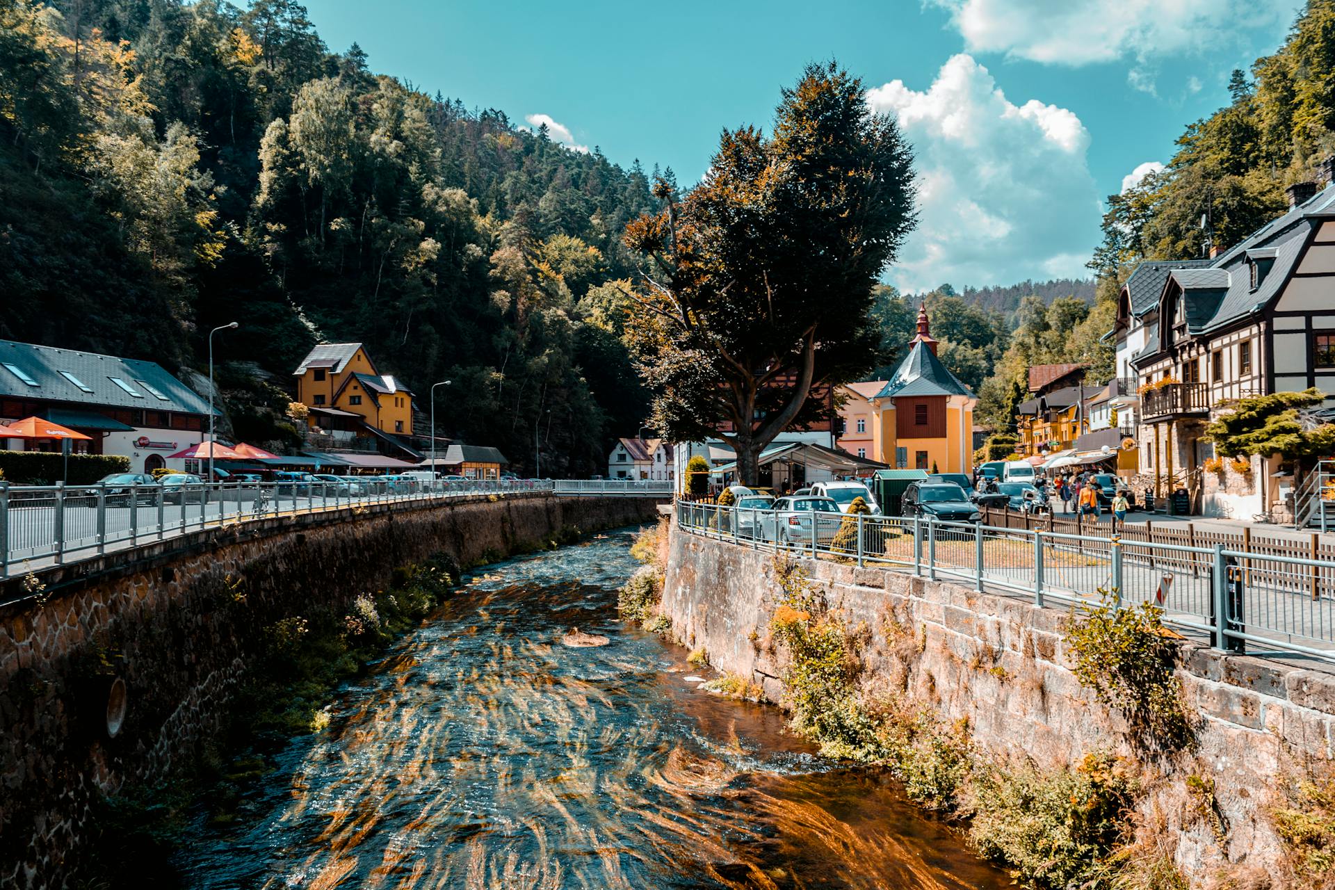 River in Hrensko Village in Czech Republic