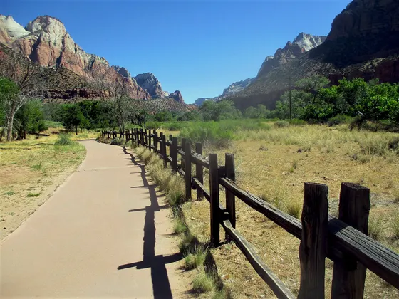 The paved Riverside Walk along the Virgin River in Zion