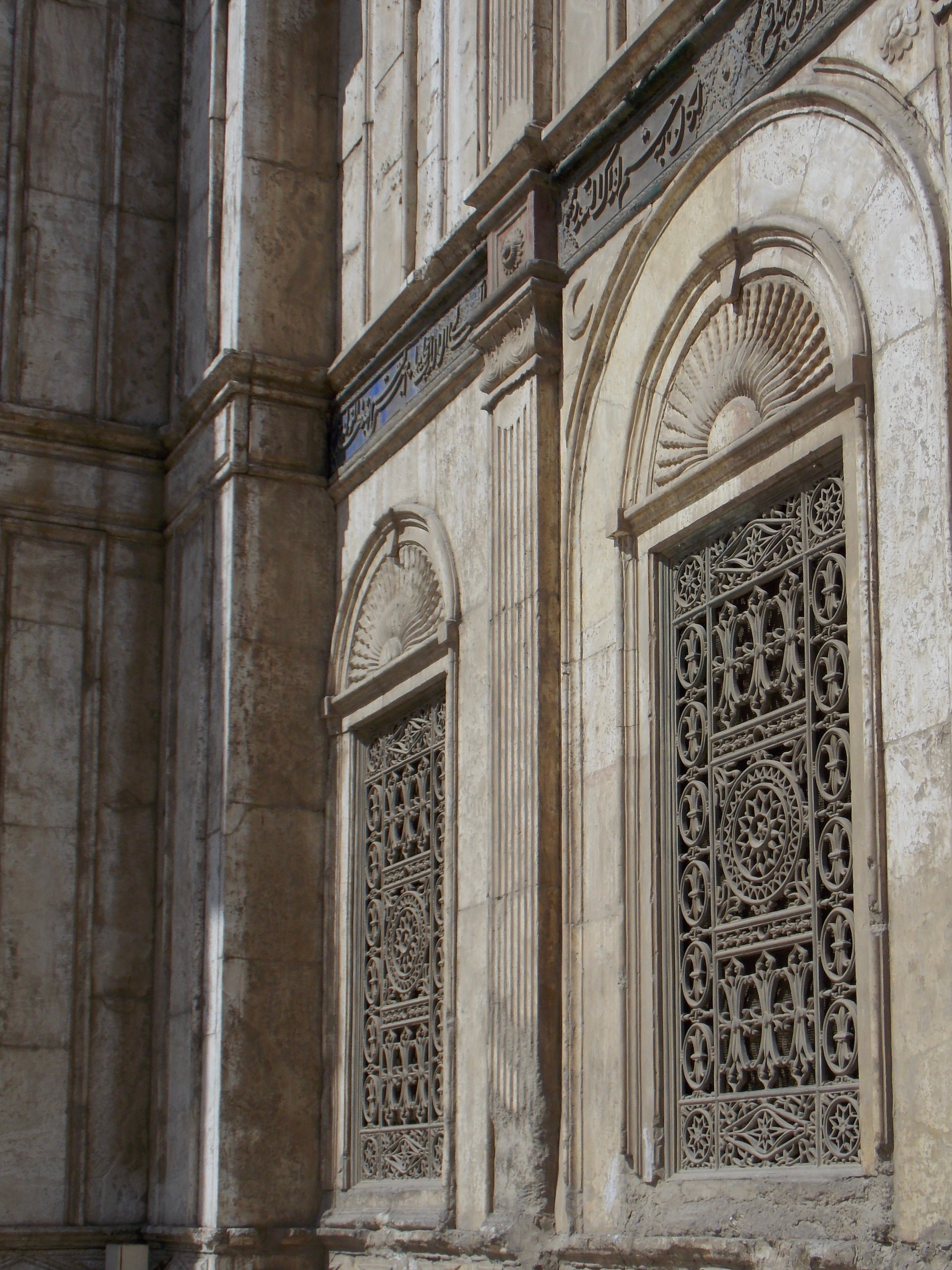 Intricate architectural details of the Mosque of Muhammad Ali in Cairo, Egypt.