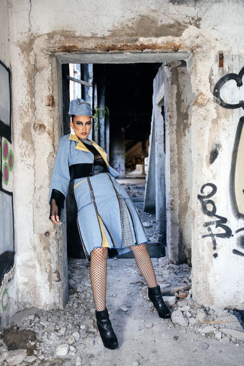 Glamour Fashion Model Posing in Abandoned Building