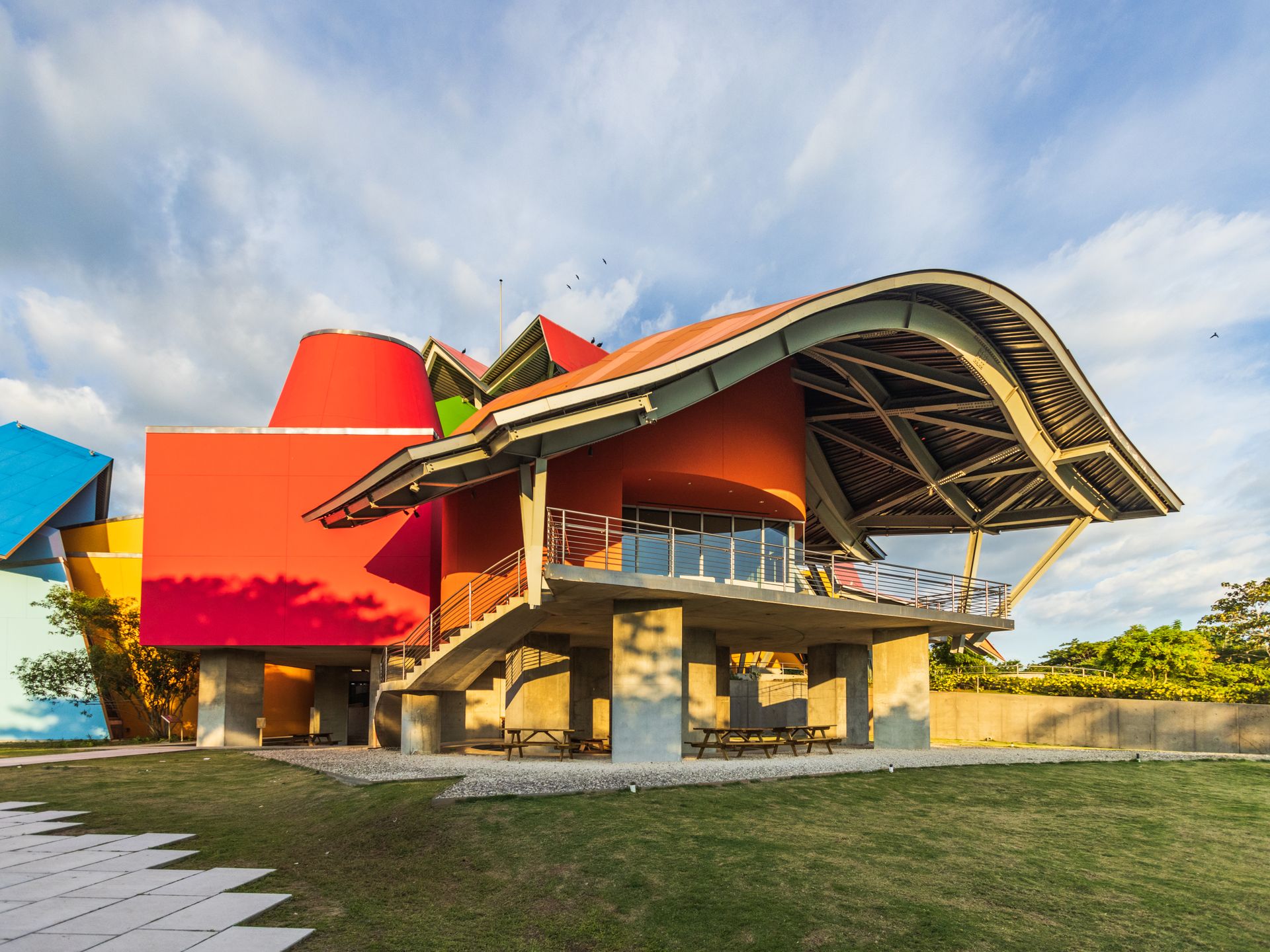 Vibrant modern architecture of Biomuseo, Panama City, designed by Frank Gehry.