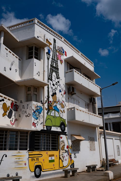 Graffiti on an Apartment Building in Sunlight 