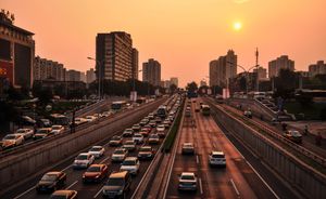 Evening traffic on a city highway