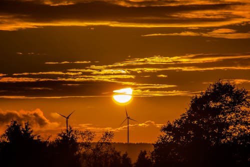 Free Wind Turbines during Sunset Stock Photo