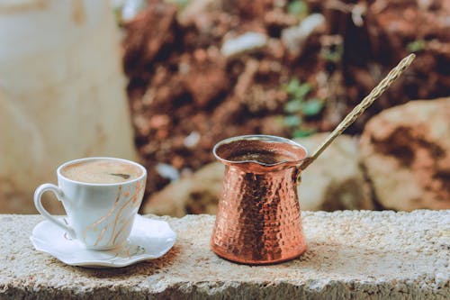 Weiße Teetasse Auf Grauer Oberfläche