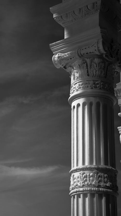Black and white photograph of a column