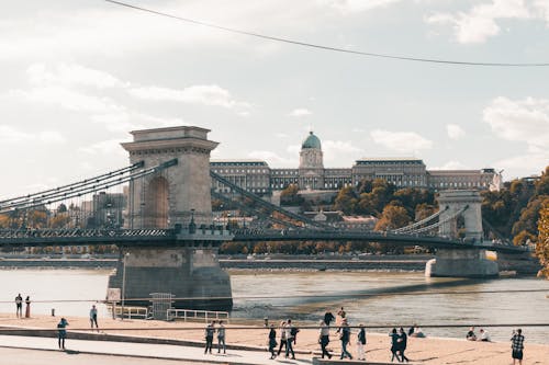 People walking on the banks of the danube river in budapest