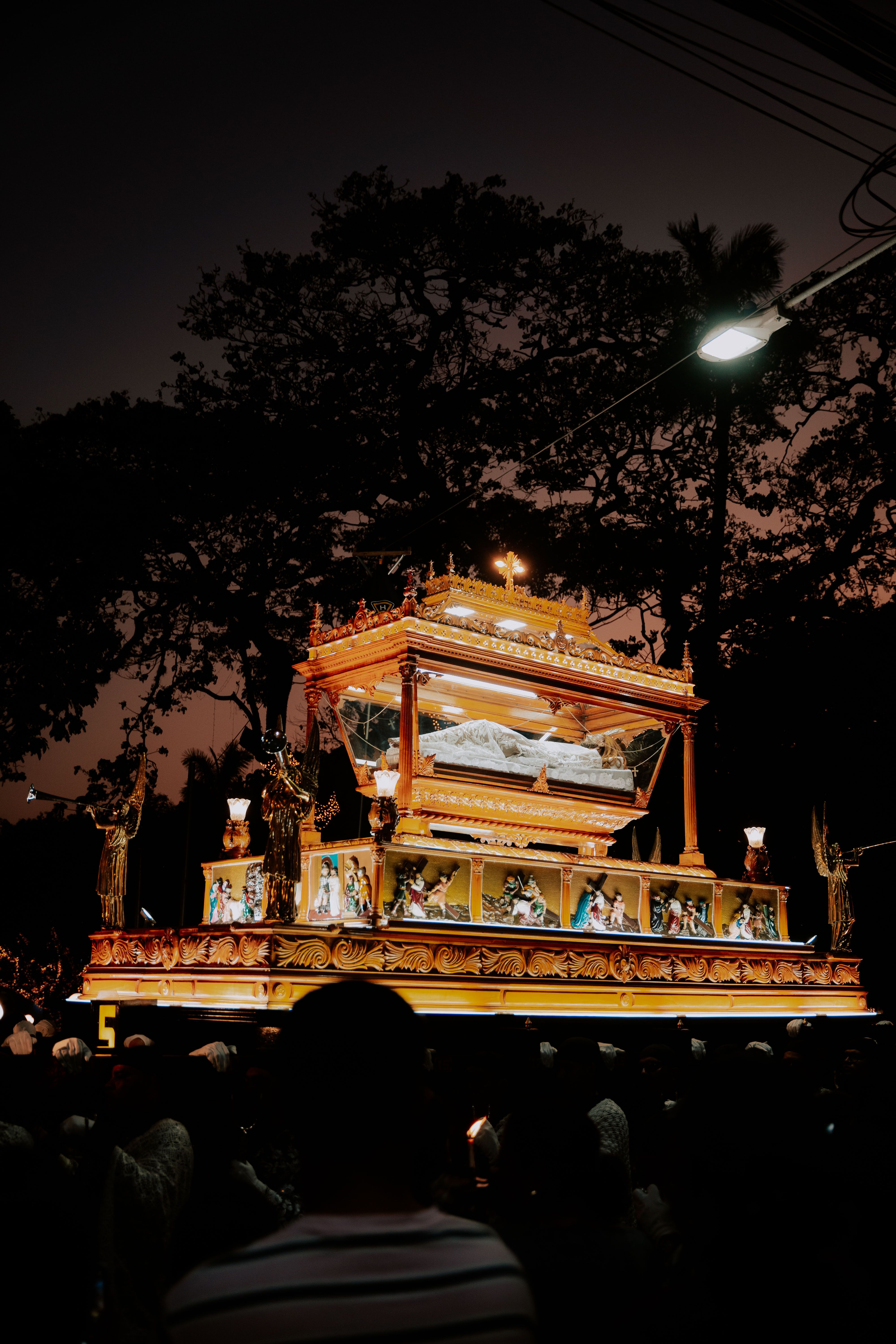 Holy Week Procession Coffin Illuminated at Night · Free Stock Photo