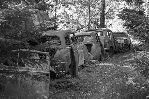 古い車, 廃品, 白黒の無料の写真素材
