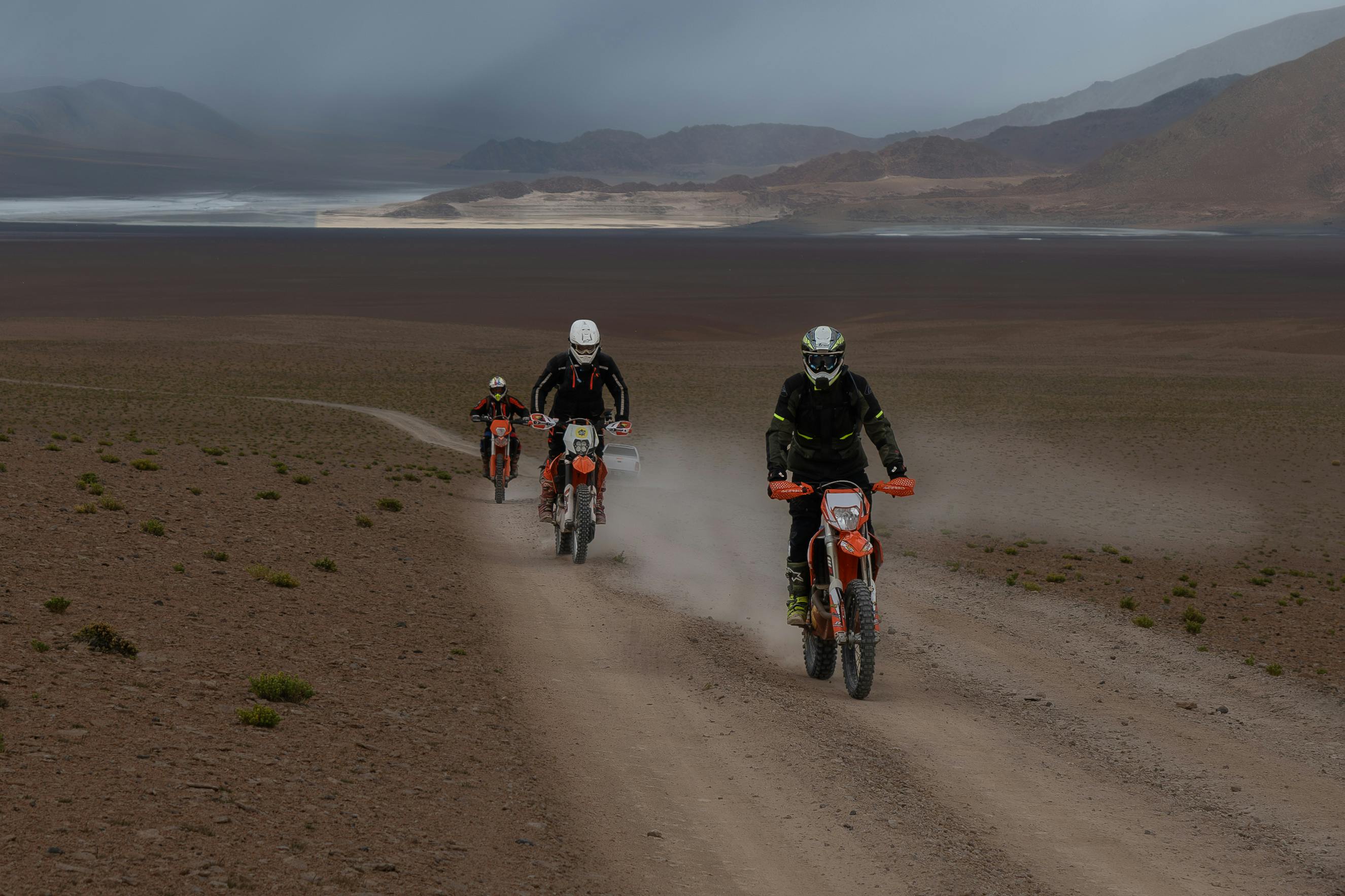 Exciting motocross ride through Antofagasta de la Sierra desert, showcasing vibrant landscapes and thrilling motorsport action.