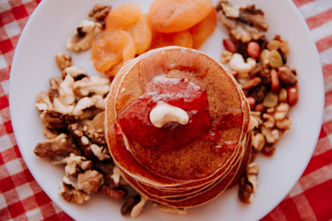 Free Pancakes On White Platter Stock Photo