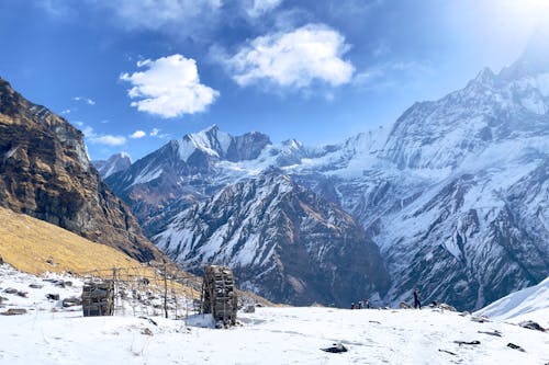 A view of the mountains and snow covered ground