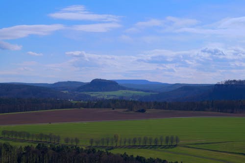 Free stock photo of cloudy sky, green landscape, hill