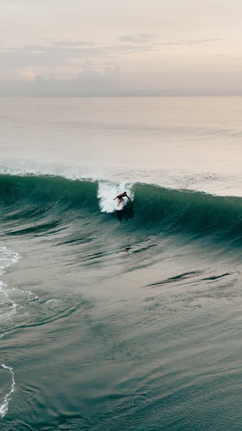 Aerial View of a Surfer Riding a Wave