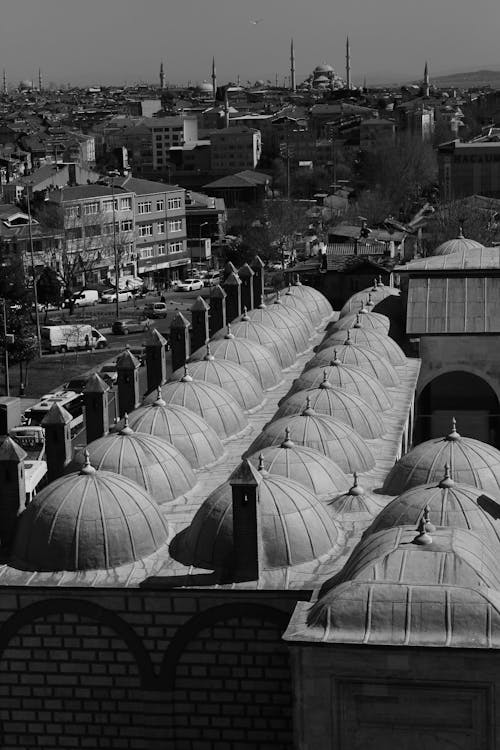 Black and White Townscape with Cupolas of the Burmali Mosque