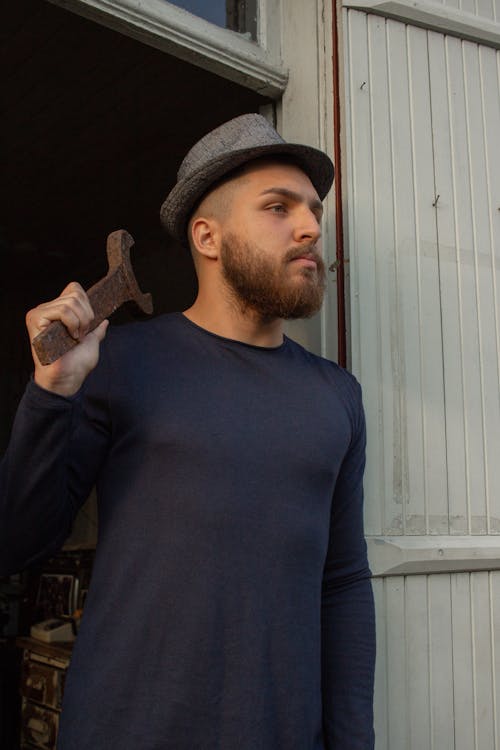 Men Wearing Blue Long Sleeve Shirt