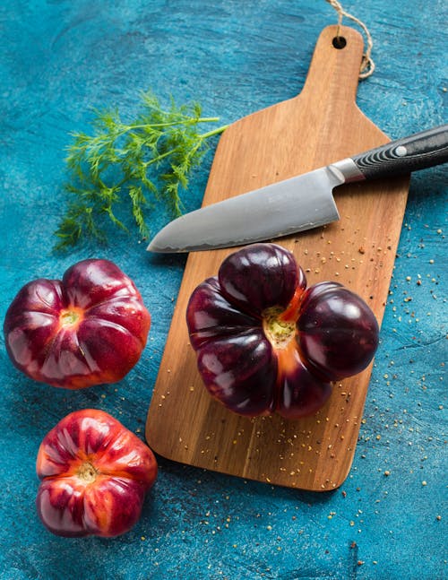 Free Black Handle Knife With Vegetables Stock Photo