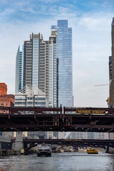 芝加哥的城市景观以摩天大楼和横跨芝加哥河的铁桥为特色