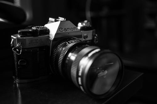 Grayscale Photo of Canon Ae-1 Camera