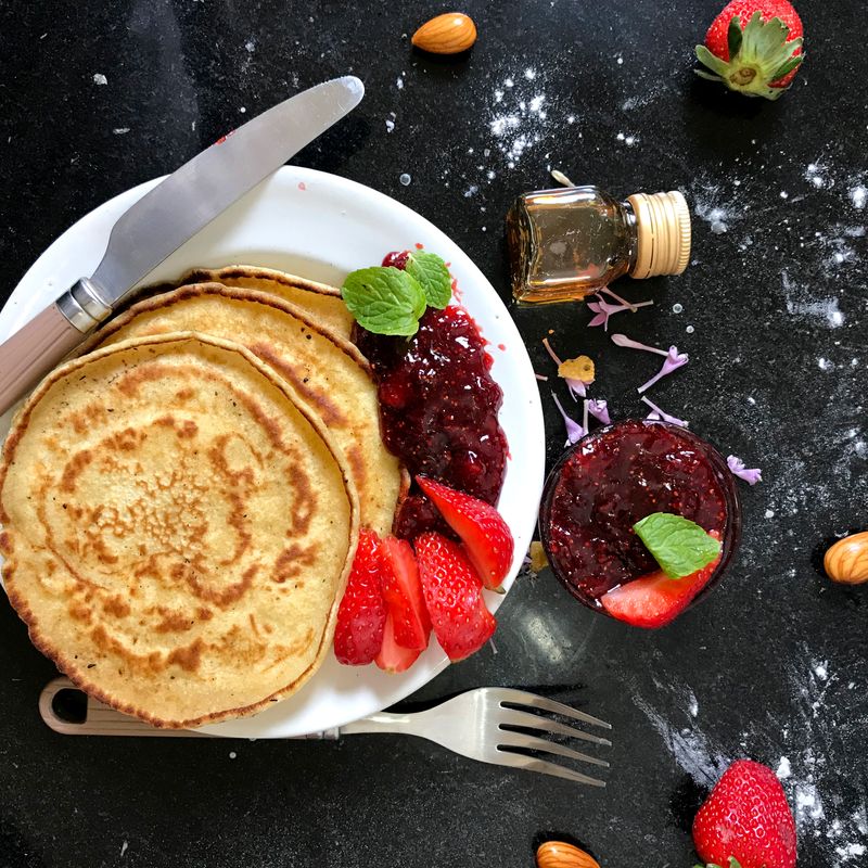 Air Fryer Soufflé Pancake Muffins with Strawberry Jam Swirl