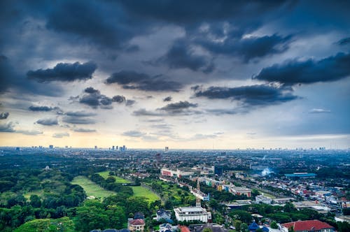 Free Aerial View of City Under Cloudy Sky Stock Photo