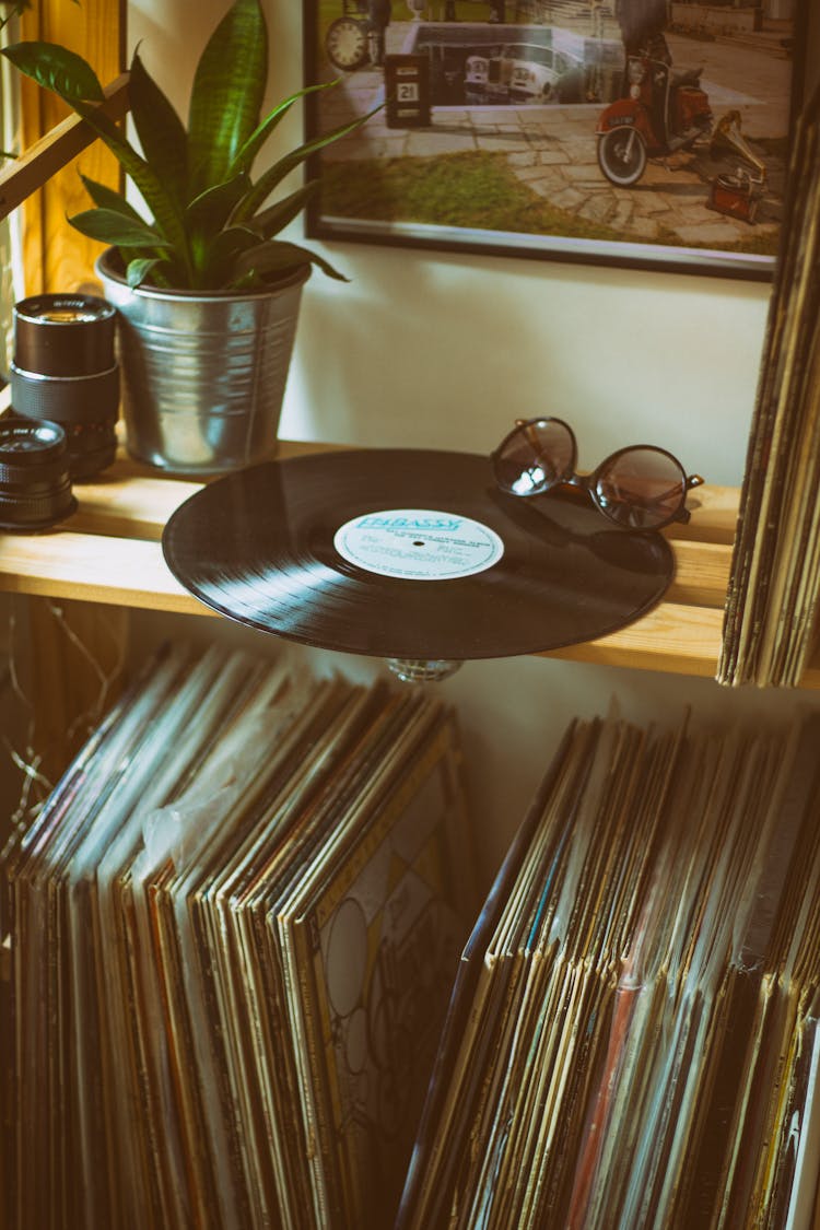 Vinyl Disc On Top Of Shelf