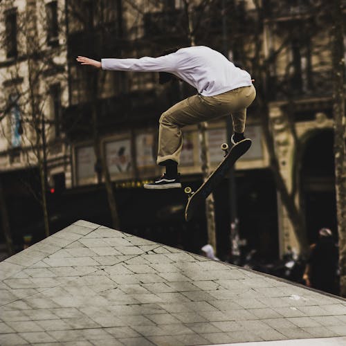 Free Man Playing With Skateboard Stock Photo