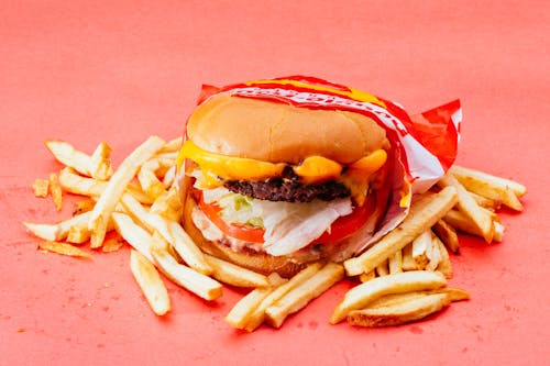 Free Photo of Cheeseburger And French Fries Stock Photo