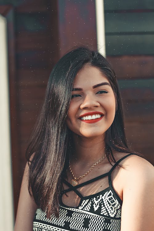 Smiling Woman AnI Black And White Top