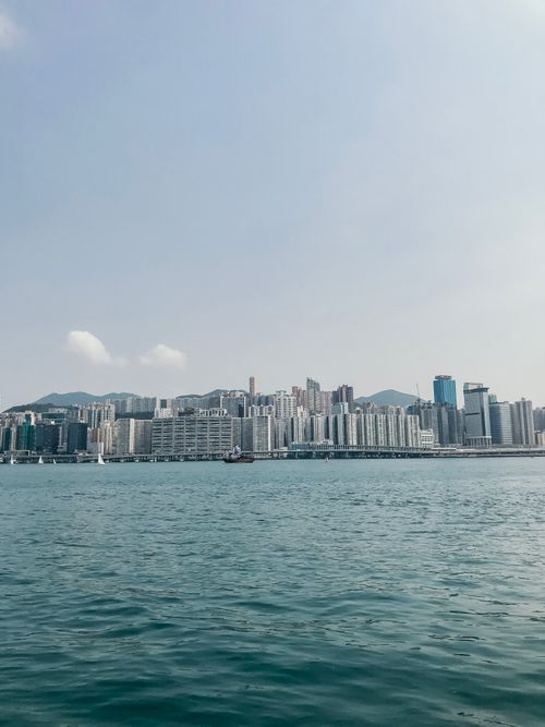 Free Scenic view of Hong Kong's waterfront and skyline on a clear day. Stock Photo