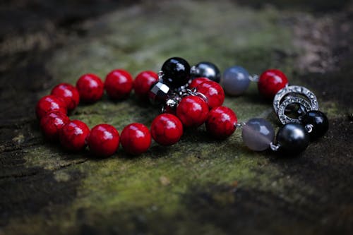 Red and gray bracelets