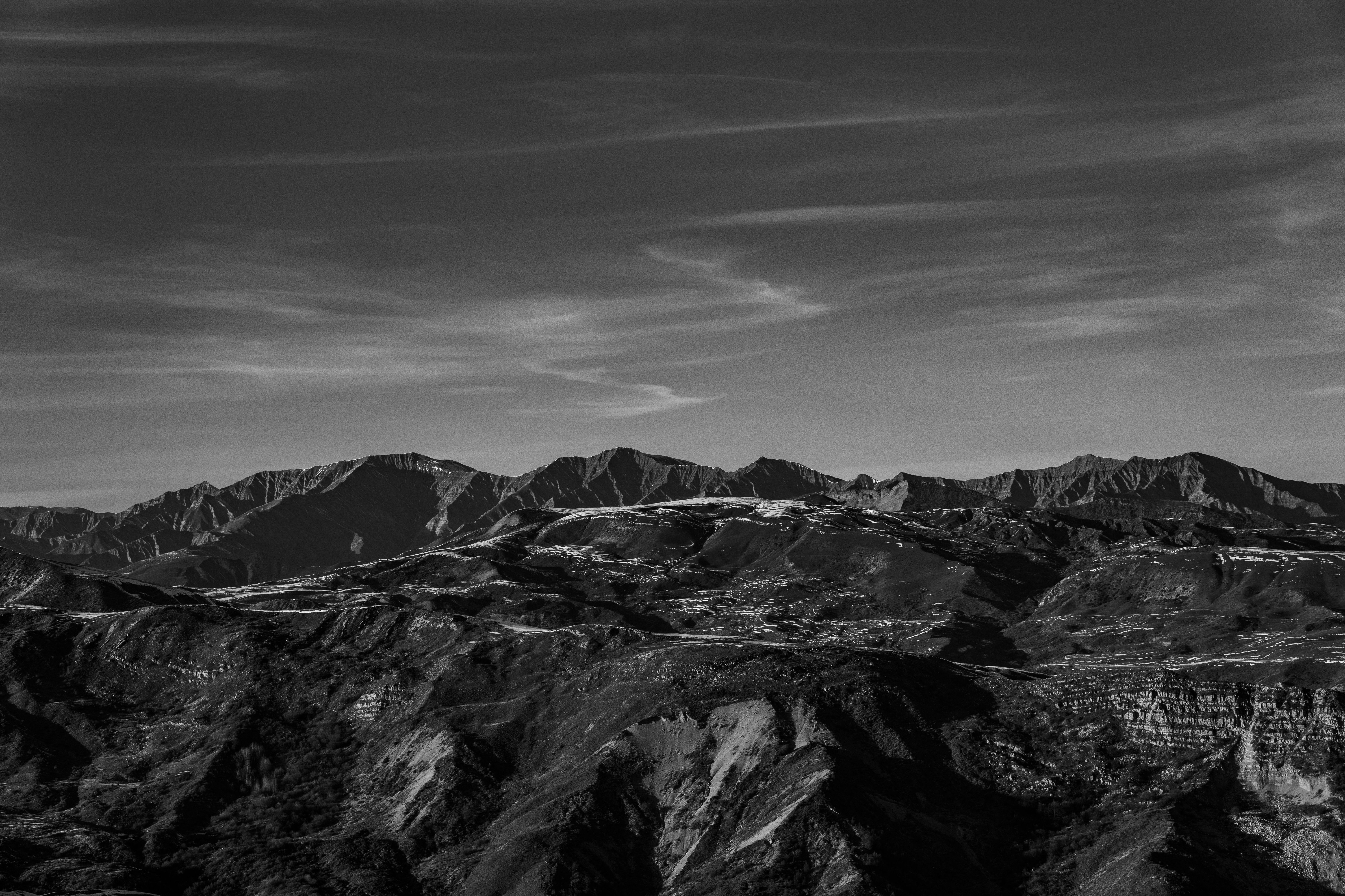 Black and White Landscape of Mountains · Free Stock Photo