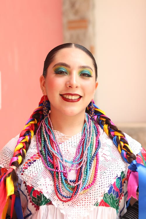 Woman with Multi Colored Beads Necklace