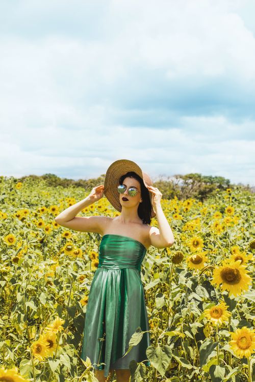 green dress in sunflower field Woman Wearing Tube And Sunhat Standing The Middle Of Meadow · Free Stock Photo discount_filter:50%-60%