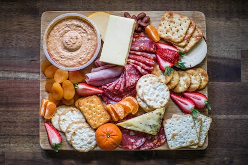 Free Crackers, Cheese, And Fruits Stock Photo