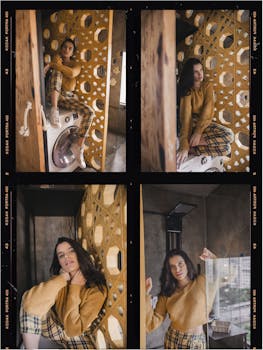 一位时尚的年轻女子在一间装饰独特的现代公寓里摆姿势