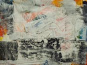 这幅抽象画充满活力，画布上纹理大胆，色彩多样