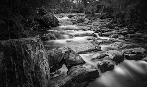 Grayscale Time Lapse Photography of River