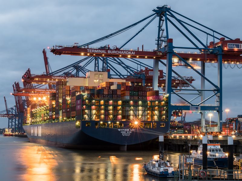 Container ships at a port terminal